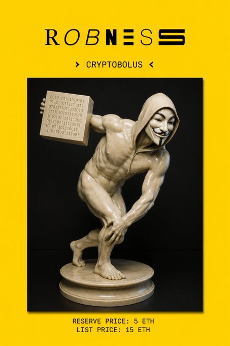 The image shows a bronze statue of a man holding a box while wearing a hooded sweatshirt, with the text "robness" written on his face. The price for this artwork is listed as $6.99.
