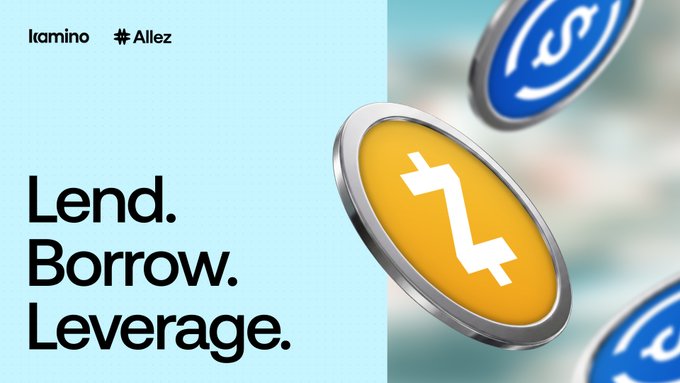 A graphic for 'Ikamino' features the text 'Lend. Borrow. Leverage.' next to floating, metallic-edged coins representing cryptocurrency, including a prominent yellow Zcash coin.