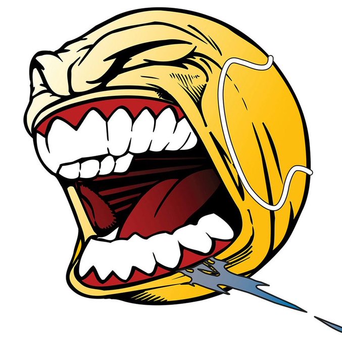 A cartoon-style illustration of a yellow screaming face with bared teeth and a dangling, lightning-shaped tongue. The exaggerated, euphoric expression visually amplifies the raw excitement and hype of the "LETS FUCKING GO" caption.