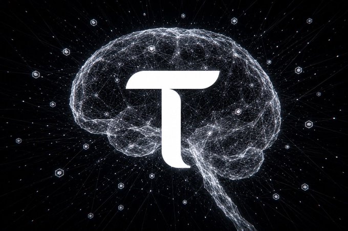 A glowing wireframe brain with a prominent "τ" (tau) symbol at its center is set against a starry, network-like background, symbolizing intelligence and decentralized connectivity. This visual ties into the post's message by representing Bittensor's (TAO) neural network as a platform ready to attract top talent and builders, elevating competition and innovation to new heights.