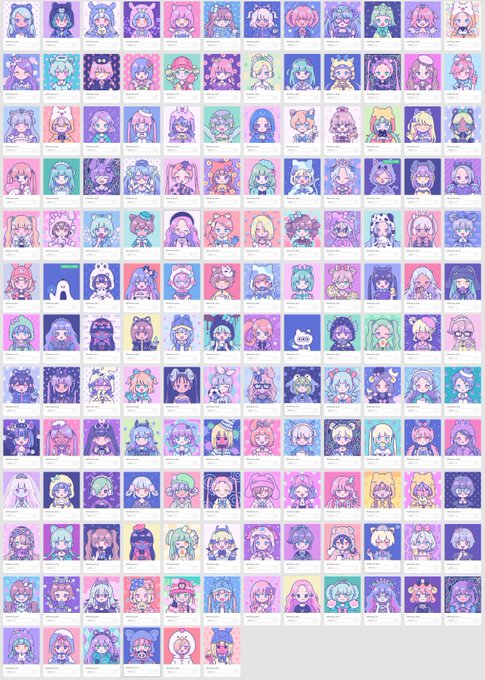 A grid of 150 colorful NFT avatar portraits featuring cute chibi-style anime girls in various pastel colors and designs, commemorating the user's milestone of reaching 150 mints on xdropchan.