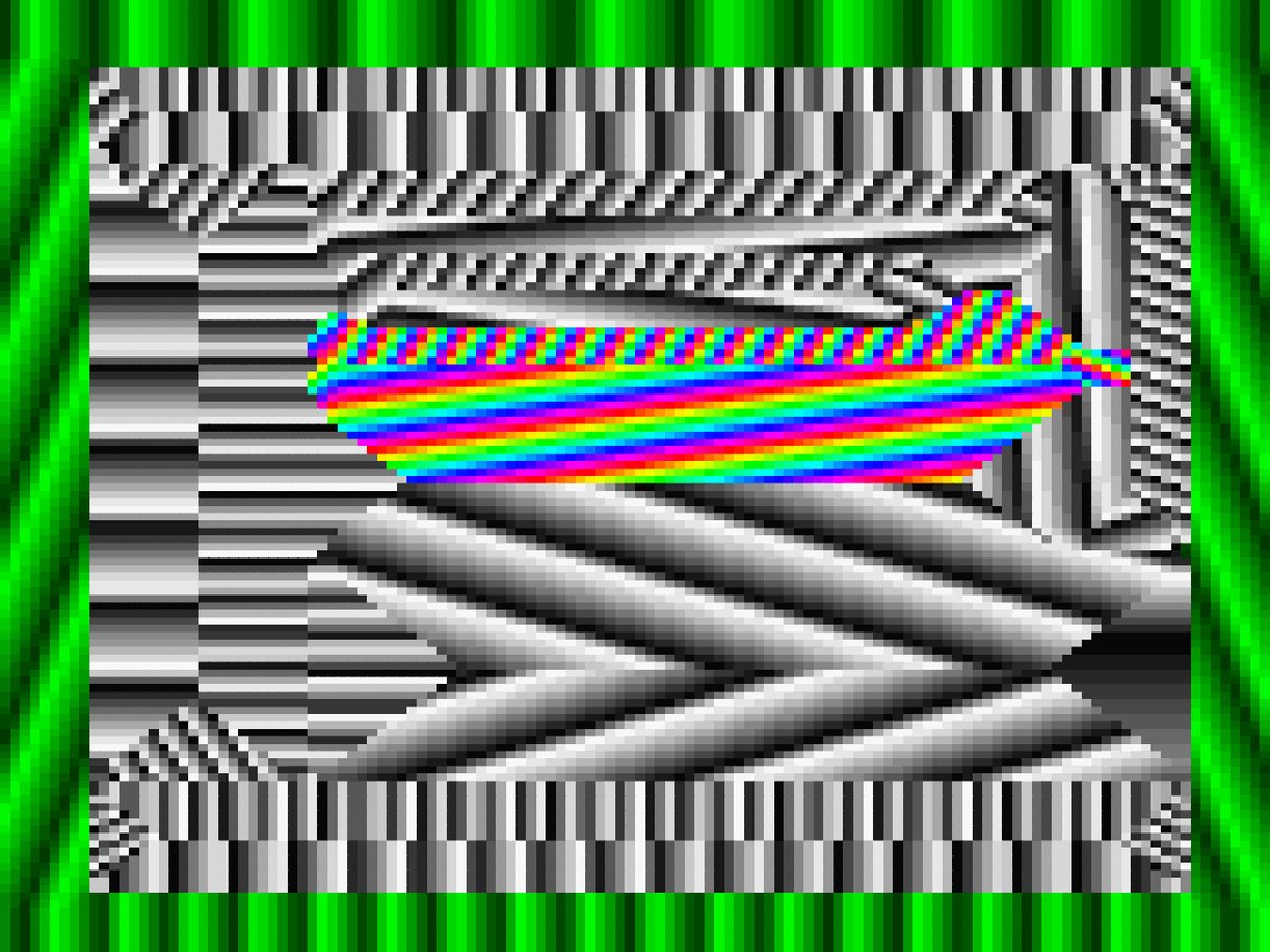 The image features a digital art piece that includes a pattern of lines, shapes, and colors. The artwork has a green frame surrounding it, which adds depth and dimension to the overall composition. The colors used are predominantly black, white, and gray, creating an abstract and visually striking effect. The post also mentions that there is still perfect disorder available for grabbing along with other works from the series.