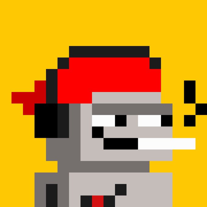 A pixel art character wearing a red bandana and smoking a cigarette on a bright yellow background, paired with a post announcing "Honorary NFTs are back" and crediting @zec_bit, suggesting the NFT collection features this stylized bandit-like avatar.