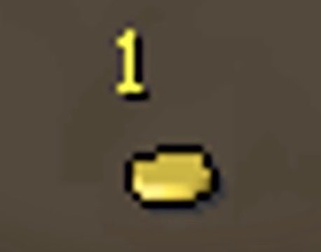 A blurry, low-resolution pixel art image showing the number '1' above a yellow horizontal bar against a gray background, resembling a retro video game element.