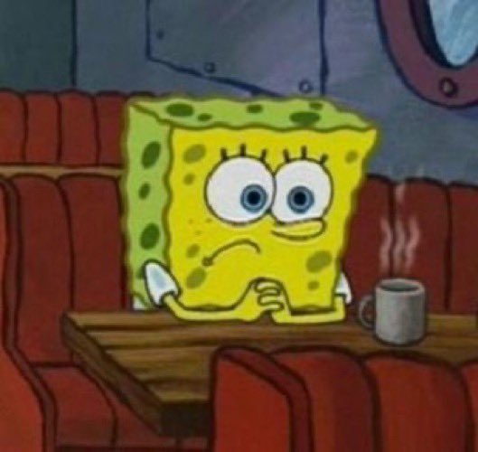 SpongeBob SquarePants sits at a diner booth looking concerned and skeptical next to a steaming coffee mug, capturing the feeling of uncertainty and doubt.

The image pairs with the post's worry about Binance potentially shutting down, visually expressing the anxious, "wait-and-see" mood of someone questioning the rumor and wanting reassurance from others.