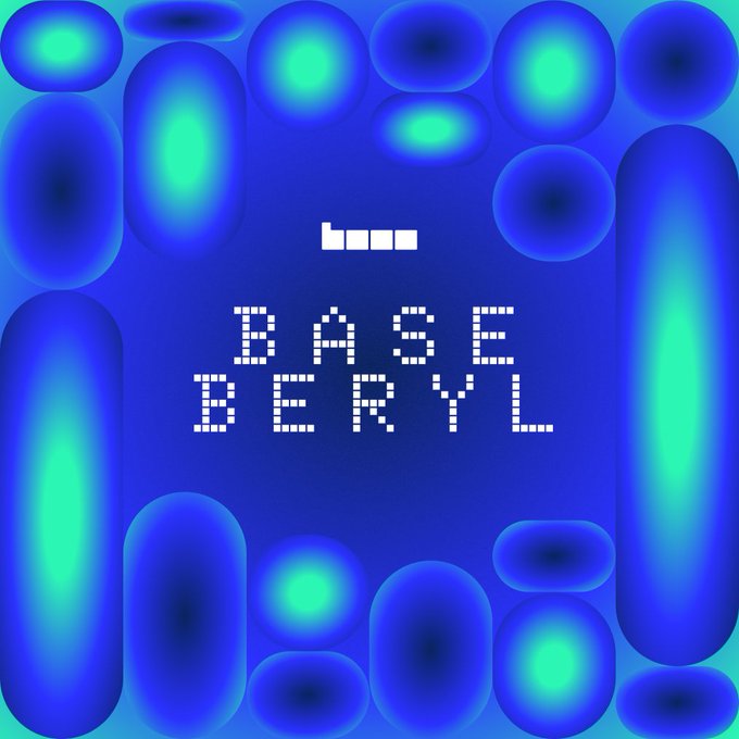 The image features a blue background with white text that reads "Base just revealed its next major upgrade: Beryl Already live on testnet, coming to mainnet on June 25. This might be one of the biggest Base upgrades yet". The text is in a larger font size than usual and is positioned centrally within the frame.