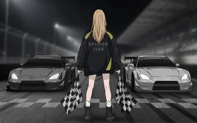 The image features a girl holding two checkered flags, one of which has the word "speed" written on it. The girl appears to be standing next to a car that says "optimal team", suggesting they are part of an optimization or speed-focused team. The background shows another car and a track, indicating that this scene takes place in a racing environment. The image also contains text about the importance of information reaching networks quickly for faster execution and growth.