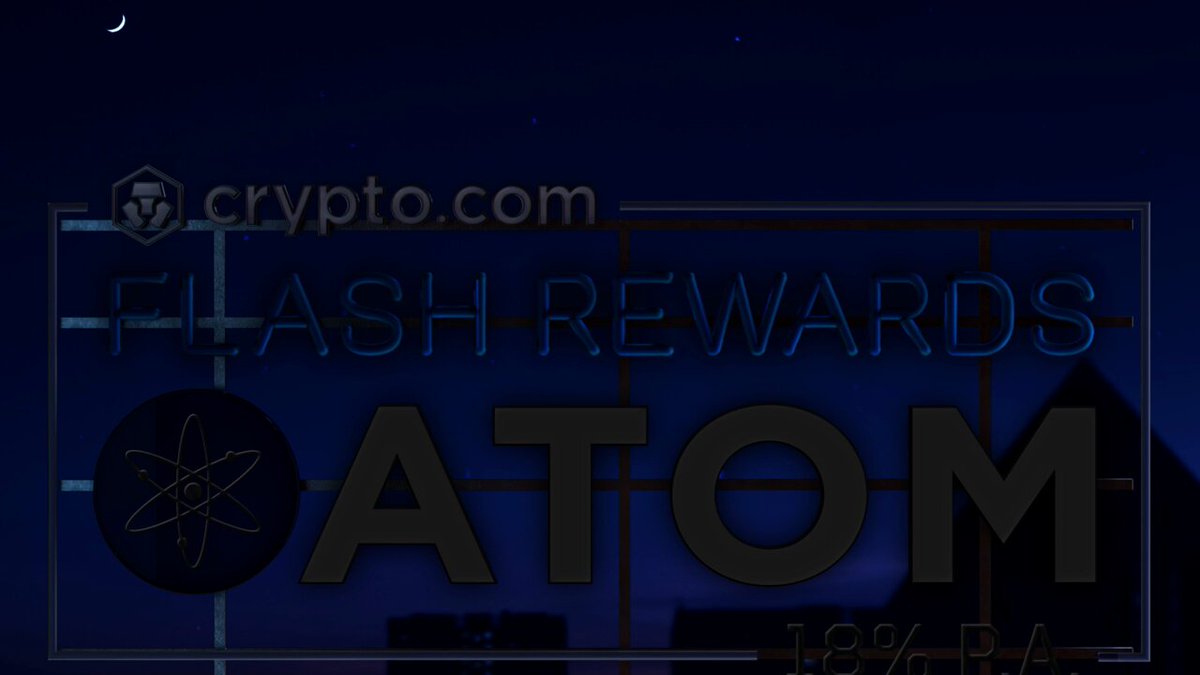 The image features a large blue sign with white text that says "Flash Rewards" at the top of the frame, followed by "ATOM" below it. The sign also includes an arrow pointing towards a building, possibly indicating the location or direction of the rewards. The background is dark and cloudy, creating a dramatic atmosphere for the advertisement.