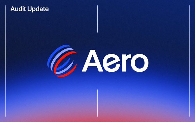 The image features an advertisement for an airline company named "Aero". The background of the image has a gradient color, transitioning from blue at the top to purple at the bottom. The text "AERO" is prominently displayed in white letters against this backdrop. Below the main text, there's a smaller version of the same text written in red and blue colors. The image also includes a small logo for an aviation company named "sherlock defi".