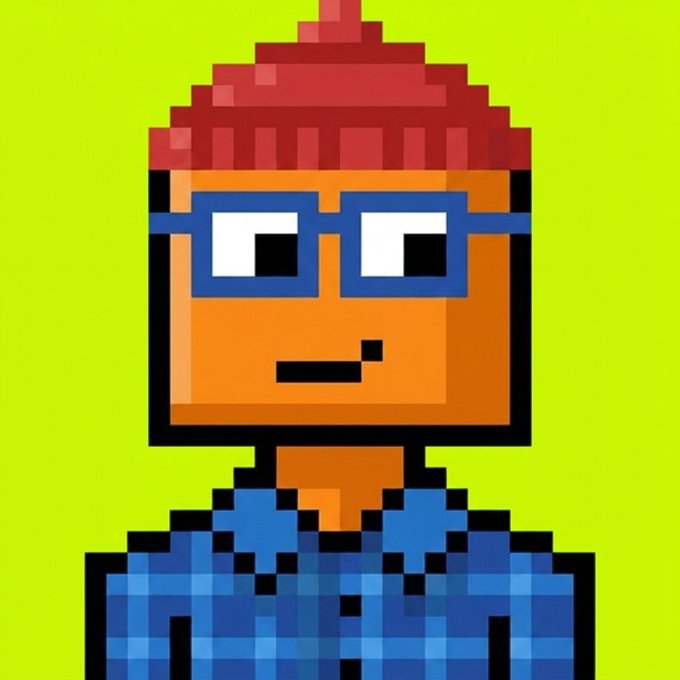 A pixel-art character wearing a red beanie, blue glasses, and a blue plaid shirt appears against a bright green background, serving as promotional artwork for the "Robiner Brokers" NFT giveaway offering 12 GTD spots and a free mint on Robinhood Chain.