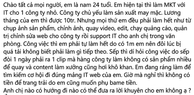 The image shows a page of text written in Vietnamese, with the words "Hướng đi mới cho thanh niên này là qua build X Công việc tự do, giấc linh hoạt, nửa tháng có lương, tiền tính bằng đô la Mỹ vào ngân hàng VN.". The text appears to be a description of the content on the page or an explanation about it.