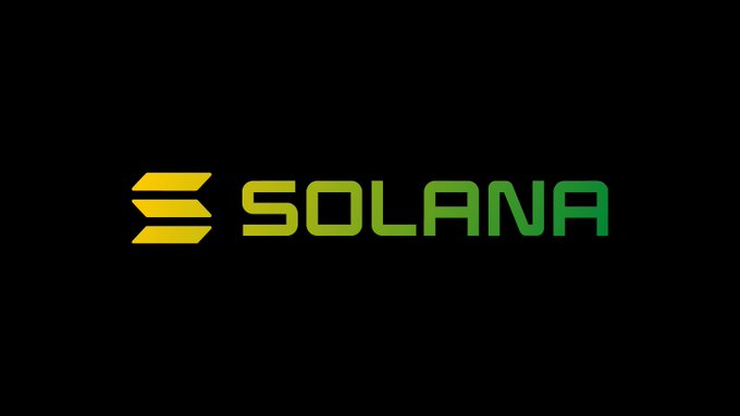 The Solana logo displayed on a black background, featuring the stylized 'S' symbol in yellow-to-green gradient alongside the word 'SOLANA'.