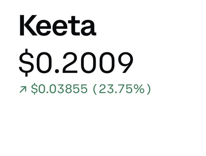 The image features a white background with black text that reads "Keeta $0.2 2009". The text is positioned above an arrow pointing downwards, indicating a decrease or decline in value for Keata over time.