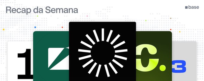 A graphic banner titled 'Recap da Semana' (Weekly Recap) by 'base', featuring logos for 1inch, a green logo, the Base logo, and others in a collage style.