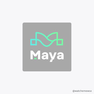 A gray app icon featuring a stylized teal knot logo above the name "Maya."