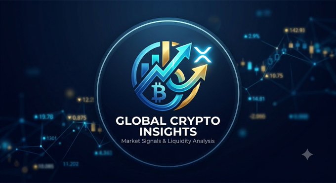 The image shows a sleek circular emblem titled "GLOBAL CRYPTO INSIGHTS – Market Signals & Liquidity Analysis," featuring intertwined Bitcoin (BTC) and XRP symbols with rising arrows over a dark blue background of candlestick charts and numerical data points.

This visual reinforces the post's theme by symbolizing the BTC-XRP relationship and liquidity-driven market analysis.