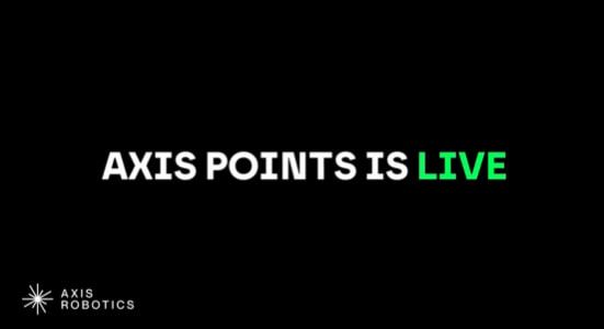 A black graphic displaying the text 'AXIS POINTS IS LIVE' in white and green, with an 'AXIS ROBOTICS' logo in the bottom left corner.