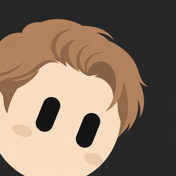 A stylized, minimalist cartoon avatar of a person with brown hair and blank black oval eyes on a black background.