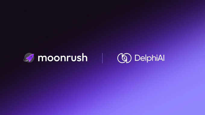 Logo graphic on purple gradient background showing 'moonrush' and 'DelphiAI' side by side.