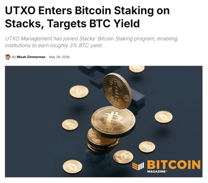 The image features a close-up view of a stack of gold coins with the text "UTXO enters Bitcoin stakeaking on stacks, targets BTC yield" written above them. The coins are arranged in a way that they appear to be floating or hovering in midair. The background is black and has a gradient effect, which makes the coins stand out even more. The image also includes a watermark at the bottom that reads "Focus on what is in the image and how it relates to the post".