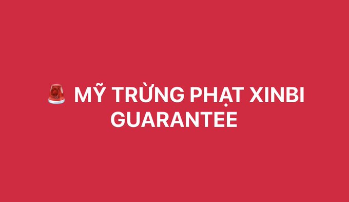 A red screen with white text reading 'MỲ TRỨNG PHẠT XINBI GUARANTEE' accompanied by a small graphic of a bowl.