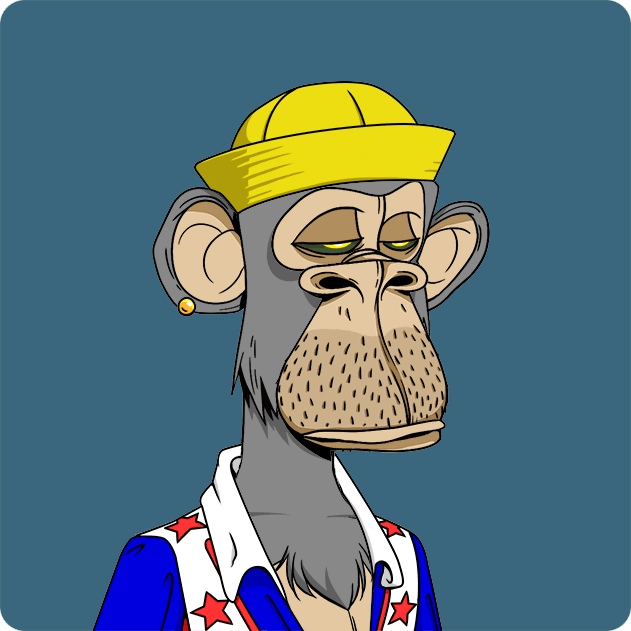 The image features a cartoon monkey wearing a yellow hat, blue shirt, and red stars. The monkey appears to be looking down at something or someone, possibly with a sad expression. The background of the image is dark blue, which contrasts with the bright colors of the monkey's outfit. There are no texts present in the image.