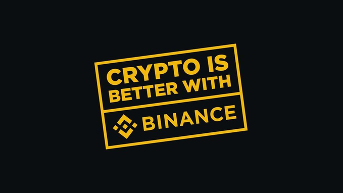 A black graphic features a yellow outlined box reading 'CRYPTO IS BETTER WITH BINANCE' alongside the Binance logo.