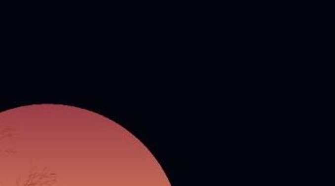 A minimalist image showing a dark gray background with a partial view of a reddish-brown circular shape, possibly a sun or moon, emerging from the bottom left corner.