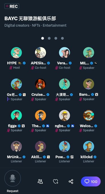 The image shows an app screen with various icons representing different social media platforms, such as Facebook, Instagram, Twitter, and others. The main focus of the image is a group chat or conversation among Apes who are using these platforms together. There are at least 13 Apes visible in the chat, each represented by a unique icon. Some Apes have their own profile picture, while others do not. The post suggests that the Apes might be interested in sharing content with each other on social media platforms or discussing something specific related to the app they are using together.