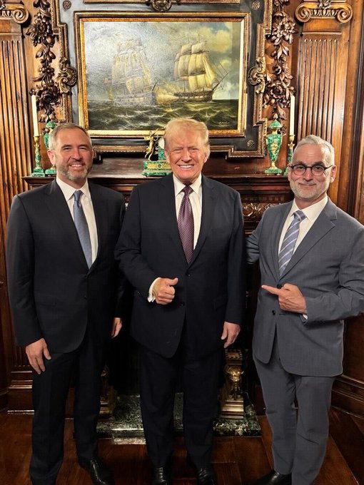 This image shows Donald Trump with Ripple's CEO Brad Garlinghouse and lawyer Stuart Alderoty in the White House, reinforcing the post's claim that "#XRP IS A DONE DEAL!".