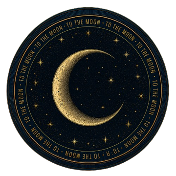 A circular dark navy emblem featuring a golden crescent moon and scattered stars, bordered by the repeated phrase "TO THE MOON." The celestial imagery and "To the Moon" text playfully nod to the optimistic "LUNA to the moon" sentiment expressed in the post, serving as a fitting design sketch for the $LUNA crypto project.