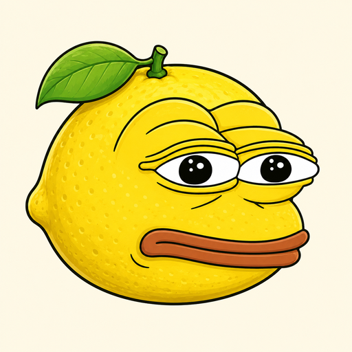 A cartoon illustration of a yellow lemon with a green leaf, featuring expressive eyes and pursed brown lips on a cream background.
