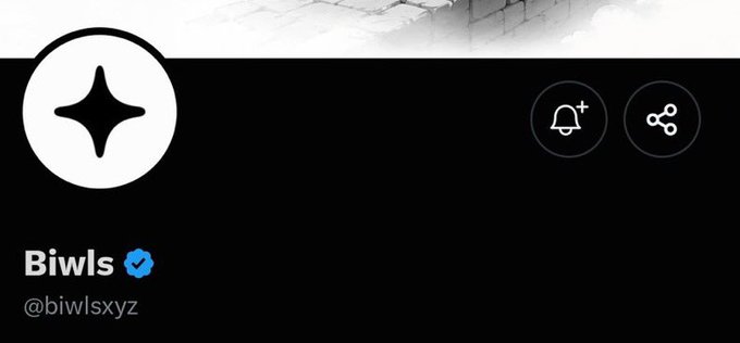 A Twitter/X profile header for user Biwls (@biwlsxyz) with a verified blue checkmark, featuring a star icon logo on a black background.