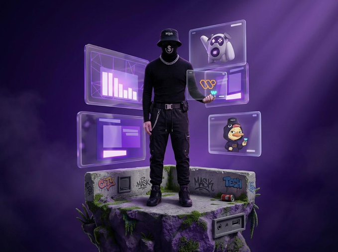 The image features a man standing on top of a rock with his arms raised high above his head, wearing a black hat and holding a stick. The background consists of various computer screens displaying different images or icons related to gaming and technology. The caption below the image reads "gm fam 4 days left on the @XOOBNetwork campaign. if you’re sitting inside the top 1k leaderboard right now – hold that spot tight, don’t slip. if you’re not in the top 1k yet – don’t fold, keep pushing".