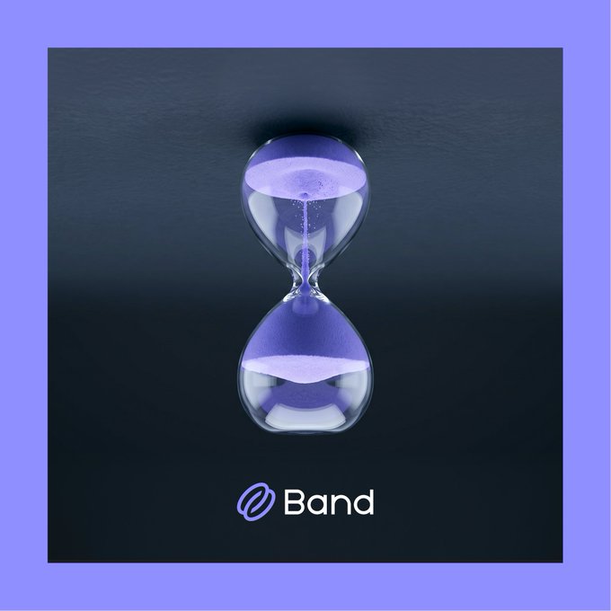 A glass hourglass containing flowing purple sand sits against a dark gradient background with the "Band" logo at the bottom. The image visually echoes the post's message about rapid market reversal, symbolizing how eight months of ETF outflows were erased in just five weeks—a reminder that continuous settlement never paused, no matter how long the trend took to build.