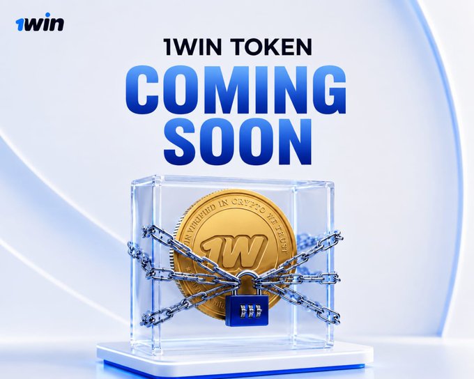 A promotional graphic for the upcoming "1WIN TOKEN" launch features a golden "1WIN" coin secured inside a glass display case, wrapped in chains and locked with a blue combination padlock, symbolizing the platform's emphasis on token security. This visual reinforces the post's message about ongoing security audits by CertiK and Halborn, highlighting the platform's commitment to protecting the $1WIN token before its release.