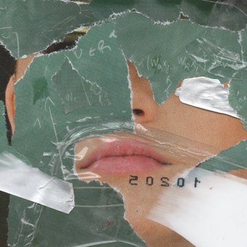 A torn magazine image of a woman's mouth and chin emerges through ripped paper, with the reversed number "102092" stamped near her lips, referencing the math theme behind the NFT's "1mouth" trait #157. The fragmented portrait visually echoes the lyrical play on words and numerical tribute described in the post.