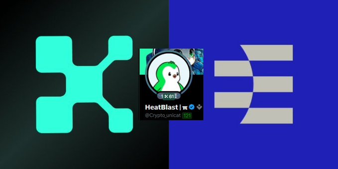 A graphic showing the Kyber Network (KNC) logo on a dark green background alongside the Matrixport logo on blue, with a Twitter profile for 'HeatBlast | π' (@Cryptohunicat) centered between them.