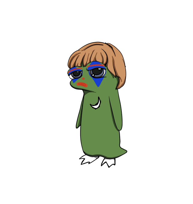 The image features a cartoon-like creature with a green body, brown head, and blue eyes. It has a sad expression as if it's crying or sulking. The creature appears to be anthropomorphized, giving it human-like qualities such as facial expressions and emotions. The caption "aura" is written in the corner of the image, which could potentially be related to the post about the character being sad.