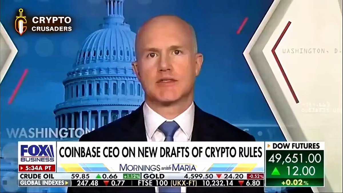 The image shows a man wearing a suit, standing in front of a blue building with a dome, possibly the U.S. Capitol. The man appears to be giving a speech or interview, as indicated by his facial expression. The background features a news segment discussing new rules for crypto and the potential impact on big banks. The image also includes text that reads "BOOOOOOOOOOOMMMM!!!! BIG BANKS ARE WORKING BEHIND THE SCENES TO BLOCK THE PRESIDENT'S PRO-CRYPTO AGENDA! THEY WANT TO STOP CRYPTO AND $XRP!".