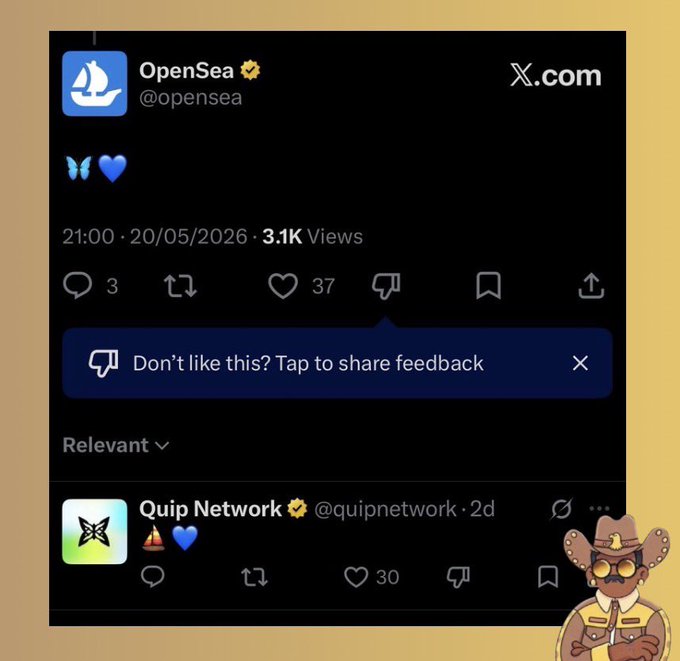 The image features a Twitter post from Quip Network about the Quip NFT collection project. The text suggests that users can expect a launch soon and an initial release date of November 26th, 2021 with 3.1k views. There are also mentions of a Q-coin launch in November 2nd, 2021. Additionally, the post highlights that it is important to consider sharing feedback or relevant content for future posts on the Quip network's dashboard. The image includes emojis such as hearts and stars, indicating a positive and engaging tone.