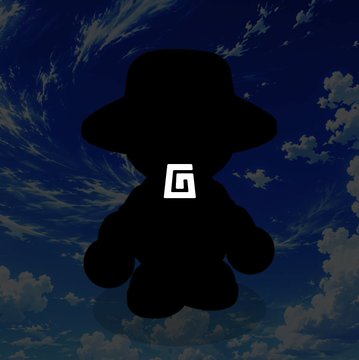 A dark silhouette of a cartoon character wearing a wide-brimmed hat against a cloudy blue sky background, with a white 'G' logo overlaid.