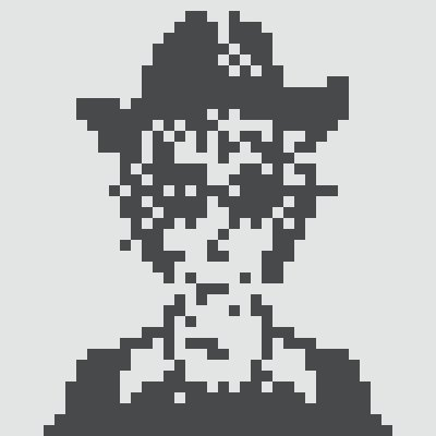 A pixel art portrait of a figure wearing a witch hat, rendered in a dark monochromatic style. The image aligns with the post as a "gm" greeting from the gmfer community, where the characteristic low-resolution pixel aesthetic and hat-wearing character are signature elements of the "gmfer" NFT culture that @normiesART is referencing.