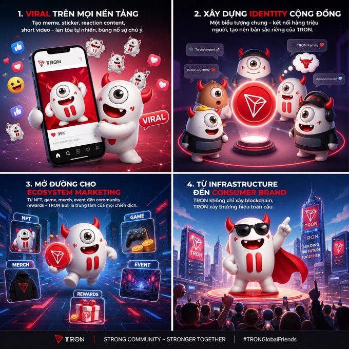 The image features four different cartoon characters, each with a unique design and color scheme, set against a vibrant red background. The first character is a white cartoon mouse wearing a red hat and holding a microphone, while the second character is a white cartoon mouse dressed in black clothing and standing on a platform. The third character is also a white cartoon mouse but has a different design with a red hat and a microphone. The fourth character is another white cartoon mouse with a red hat and a microphone. These characters are arranged in a square formation, creating an interesting visual effect against the red background.