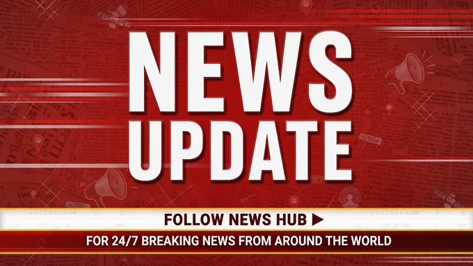 The image is a "NEWS UPDATE" graphic banner with a red background featuring faint news-related icons, along with text reading "FOLLOW NEWS HUB" and "FOR 24/7 BREAKING NEWS FROM AROUND THE WORLD." It serves as a generic news channel template, providing a broadcast-style framing for the accompanying post's claim about PR Water cistern shops outperforming Bitcoin.