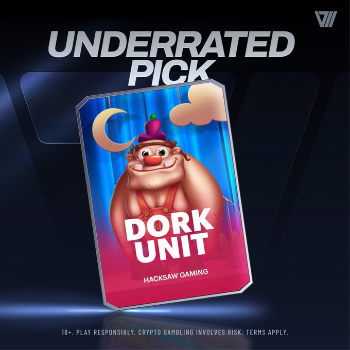 A promotional graphic from an online casino featuring a Hacksaw Gaming slot called "Dork Unit," labeled as an "UNDERRATED PICK" with a cartoon character wearing overalls and an apple hat against a theater curtain backdrop. The image directly ties to the post's claim that while popular games like "Wanted" get all the attention, Dork Unit is an overlooked slot that's been quietly rewarding players—prompting the question of whether it's truly underrated or appropriately rated.