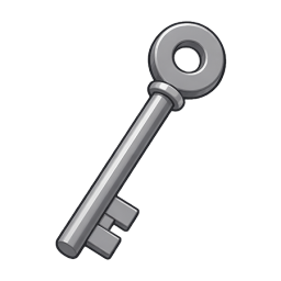 A simple illustration of a classic silver skeleton key on a white background.
