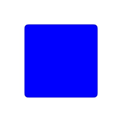 A simple blue rounded square displayed on a white background.
