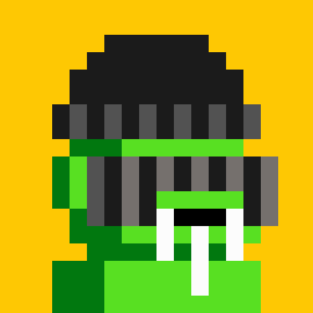 The image is a pixel art PFP (profile picture) featuring a green character with a black beanie and headphones against a yellow background, representing the unique NFT being offered in the free mint event with a limited supply of 3333, available through guaranteed and whitelist phases on September 3rd.