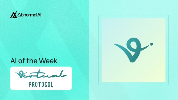An 'Abnormal AI' promotional graphic for 'AI of the Week' features 'Virtuals PROTOCOL' with a stylized logo on a teal background.